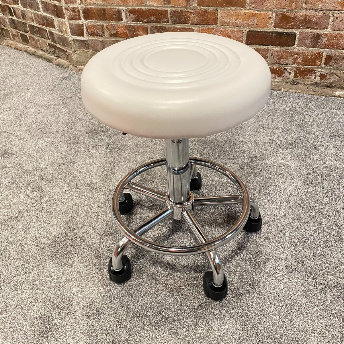 Cream White Salon Stool with Wheels, Backrest, Guitar Office Stool Holds 250 lbs5