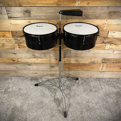13" & 14" Timbales Set – Latin Percussion Drums w/ Cowbell & Double‑Braced Stand1
