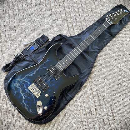 Full-Size Electric Guitar, Double Cutaway, Blue Lightning Finish, H-H Pickups8