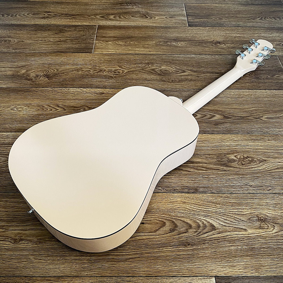 38" White Parlor Acoustic Guitar Beginner Package, Offset Soundhole, Peach Back9
