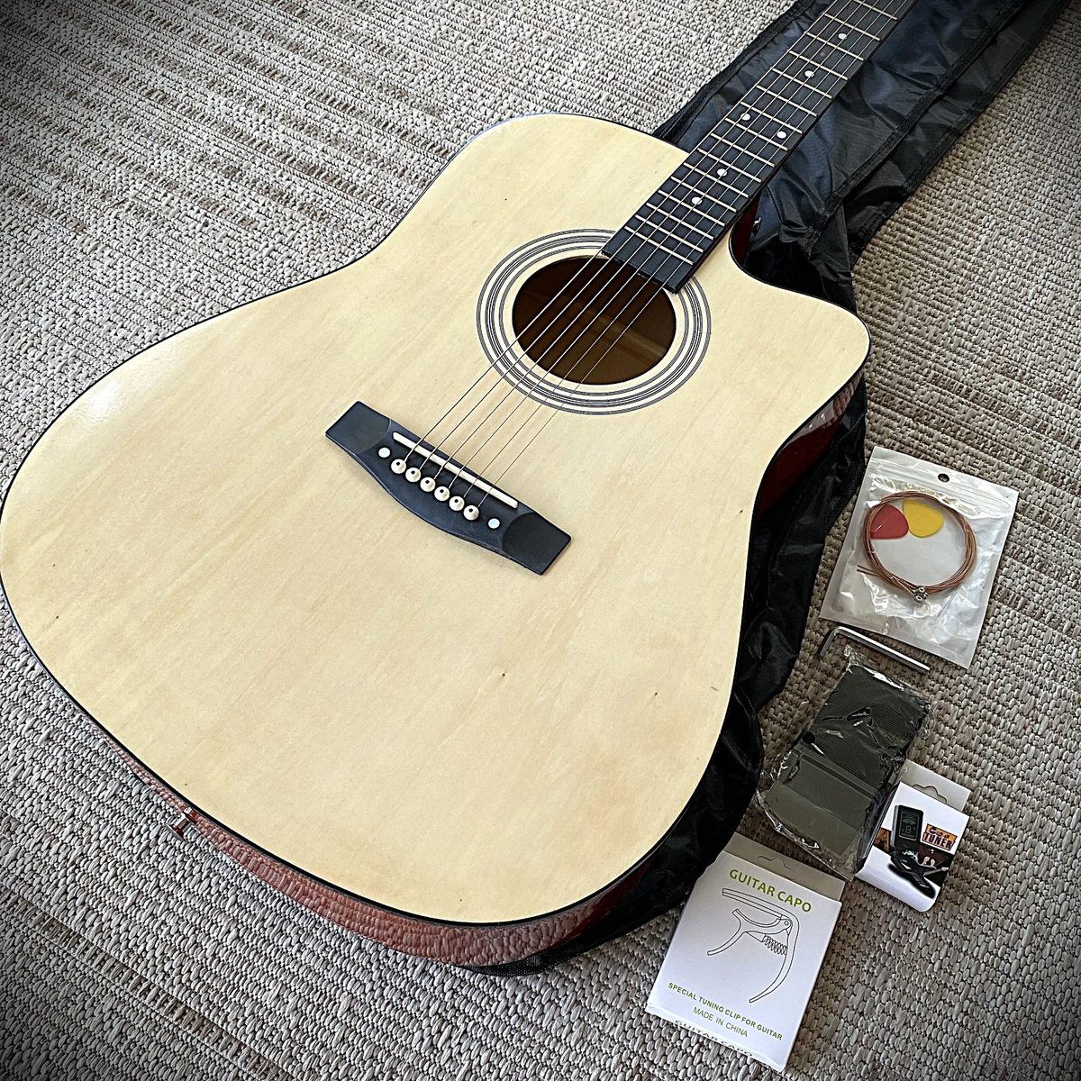 Full-Size 41" Beginner Acoustic Guitar Starter Set w/ Capo, Tuner, Strap & More0