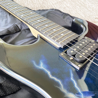Full-Size Electric Guitar, Double Cutaway, Blue Lightning Finish, H-H Pickups5