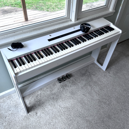 White 88-Key Digital Piano Keyboard with Weighted Full-Size Keys, 3-Pedal Stand0