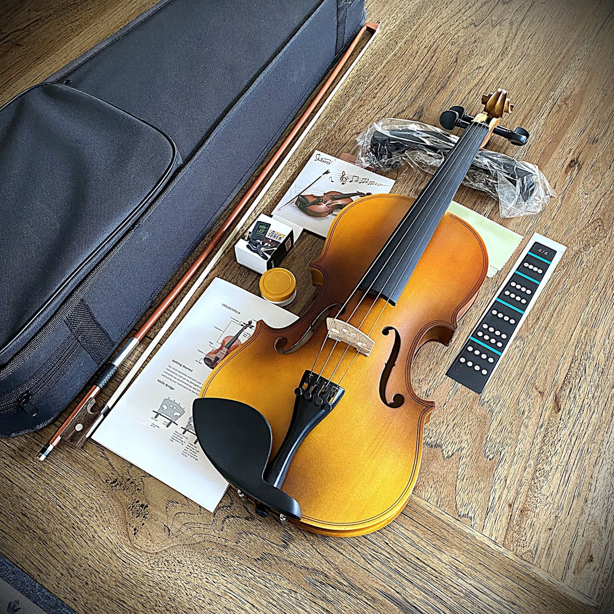 Full-Size 4/4 Violin with Gorgeous Antiqued Finish, Case, Bow, Rosin and More2