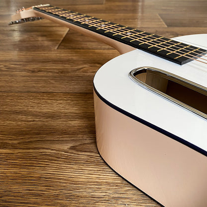 38" White Parlor Acoustic Guitar Beginner Package, Offset Soundhole, Peach Back6
