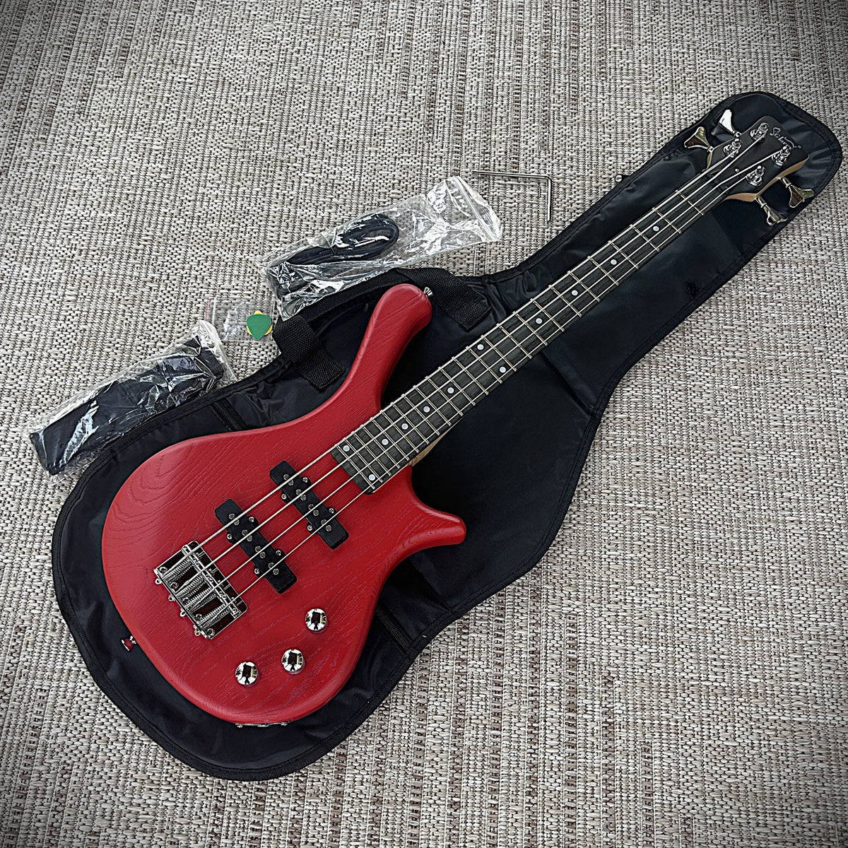 Red Short Scale Micro Bass with Solid Mahogany Body for Kids, Guitarists, Travel5