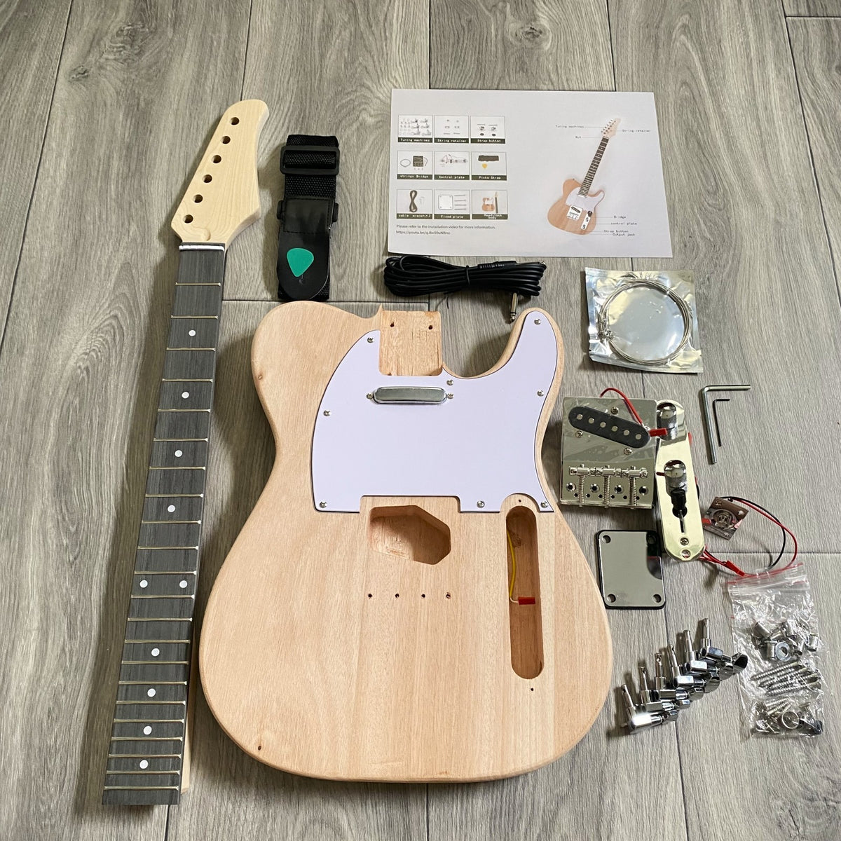 DIY Tele Style Electric Guitar Kit – Solid Mahogany Body, Solderless Starter Kit1