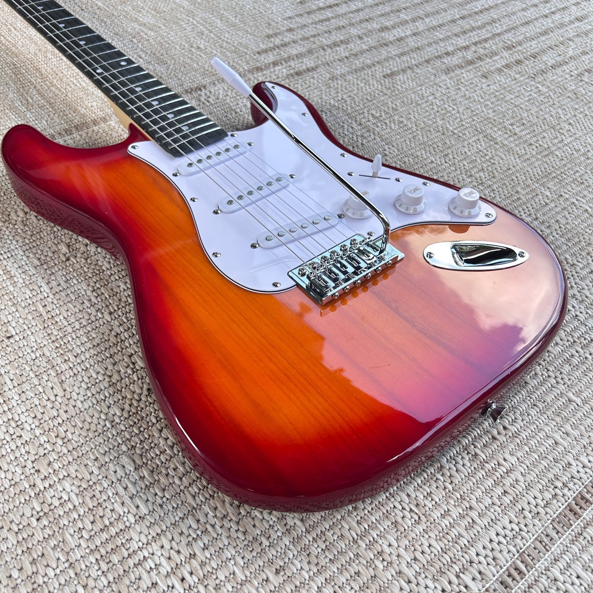 Cherry Sunburst Electric Guitar Package with Gig Bag, S-S-S Pickups, Full-Size11