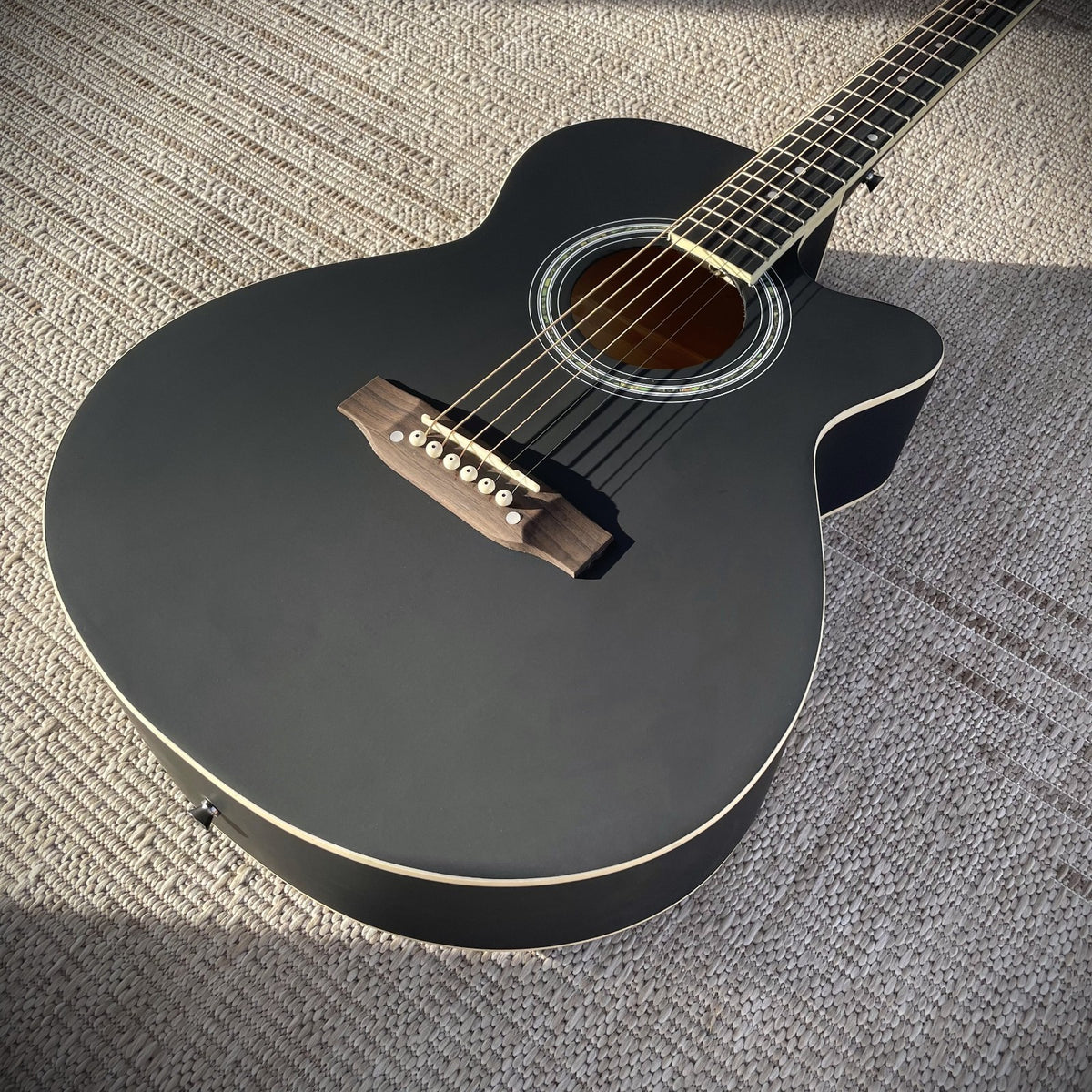 Full-Size Black Acoustic Guitar, Grand Auditorium Body with Cutaway, Spruce Top0