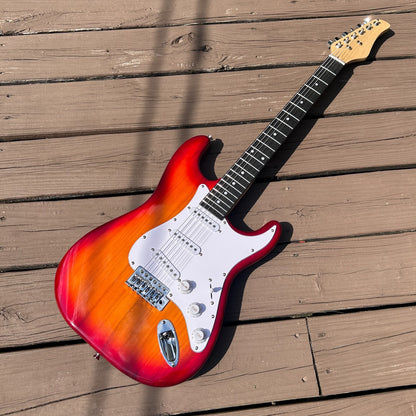 Cherry Sunburst Electric Guitar Package with Gig Bag, S-S-S Pickups, Full-Size13