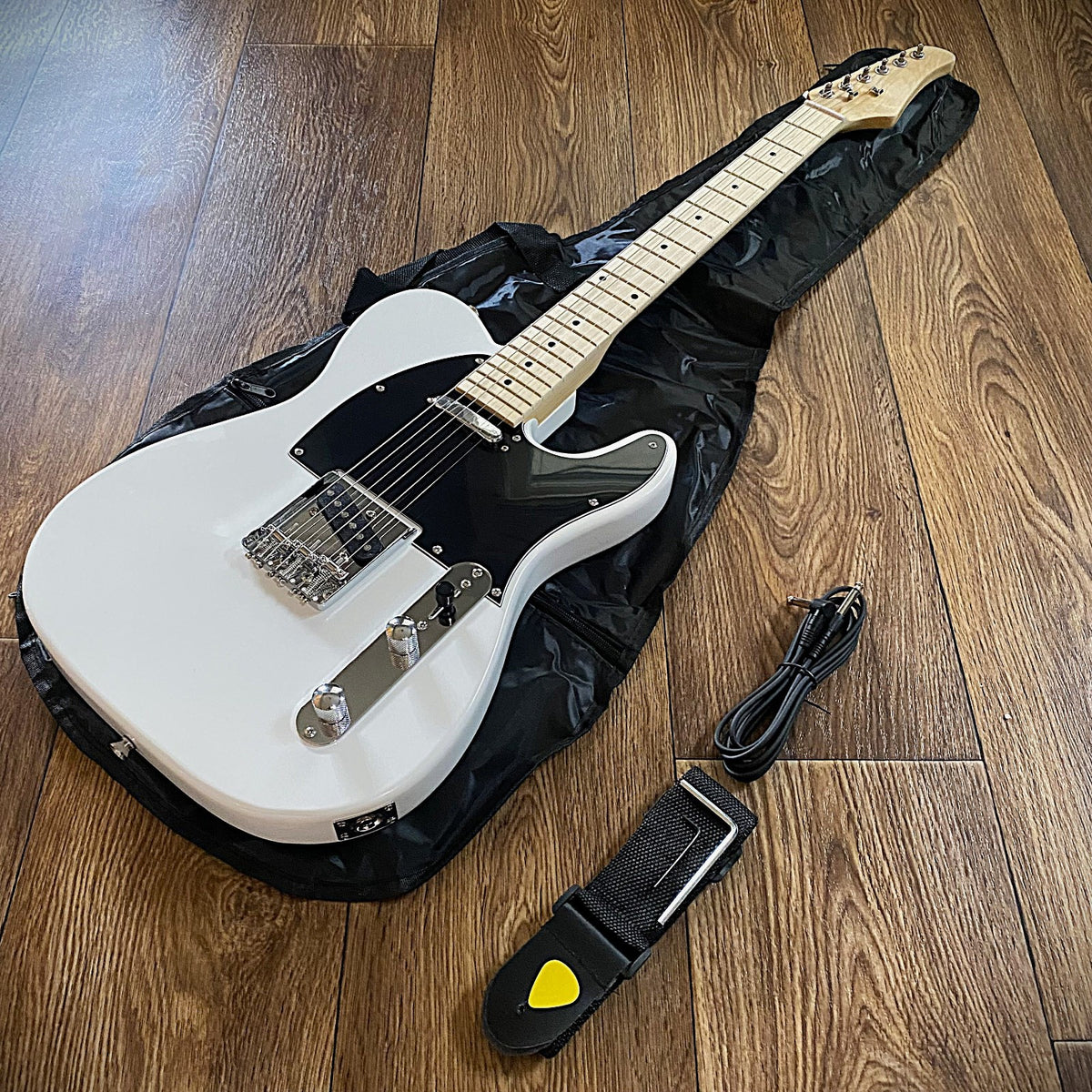 Full-Size White Electric Guitar - Single Cutaway Solid Body, Maple Fretboard11