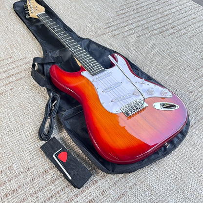 Cherry Sunburst Electric Guitar Package with Gig Bag, S-S-S Pickups, Full-Size14