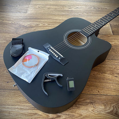 Full-Size 41" Black Acoustic Guitar with Cutaway, Capo, Tuner, Gig Bag & More4