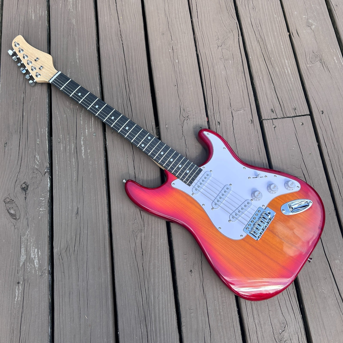 Cherry Sunburst Electric Guitar Package with Gig Bag, S-S-S Pickups, Full-Size12