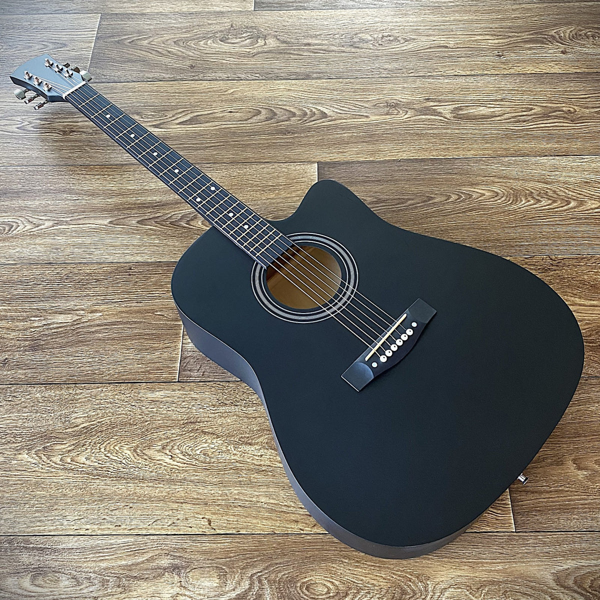 Full-Size 41" Black Acoustic Guitar with Cutaway, Capo, Tuner, Gig Bag & More3