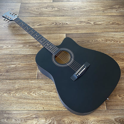 Full-Size 41" Black Acoustic Guitar with Cutaway, Capo, Tuner, Gig Bag & More3
