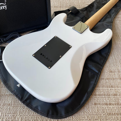 White Electric Guitar Starter Package (Full-Size) w/ 20-Watt Amp Maple Fretboard9