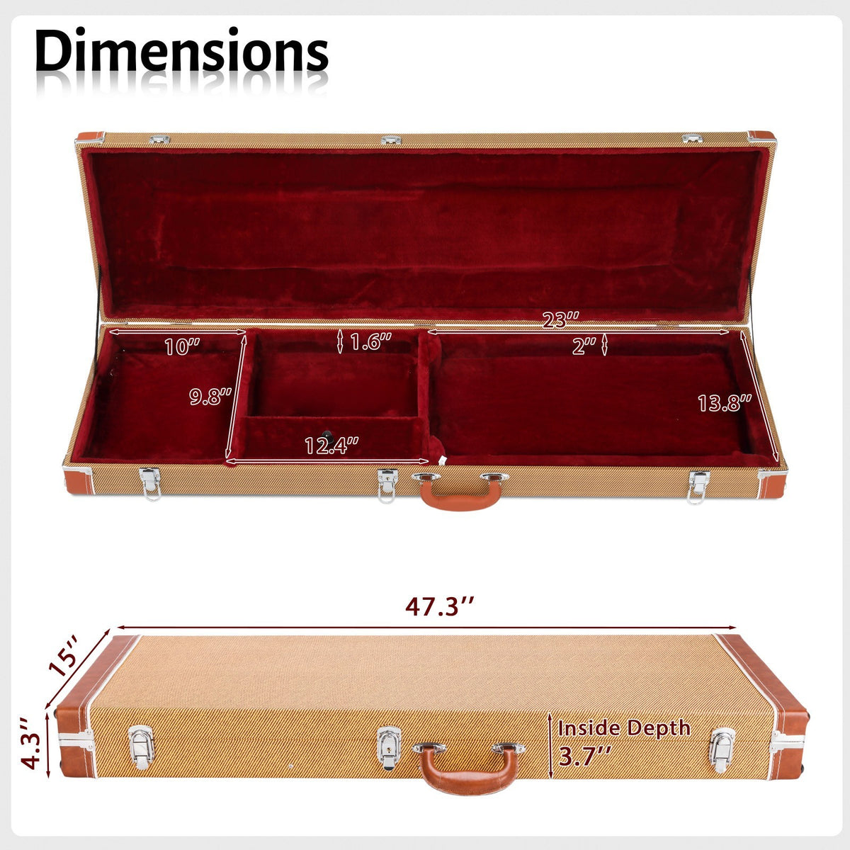 Bass Guitar Hard Case – Fits Jazz & P Style, Lockable 4 & 5 String Basses w/ Key16