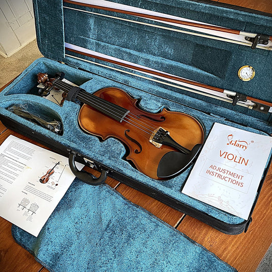 Full-Size 4/4 Solid Wood Violin Fiddle, Spruce Top, 2 Bows, Case, Rosin and More0