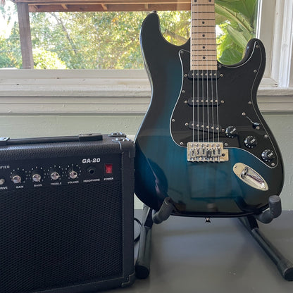 Blue Electric Guitar Starter Package with 20-Watt Amp and Accessories Full-Size11