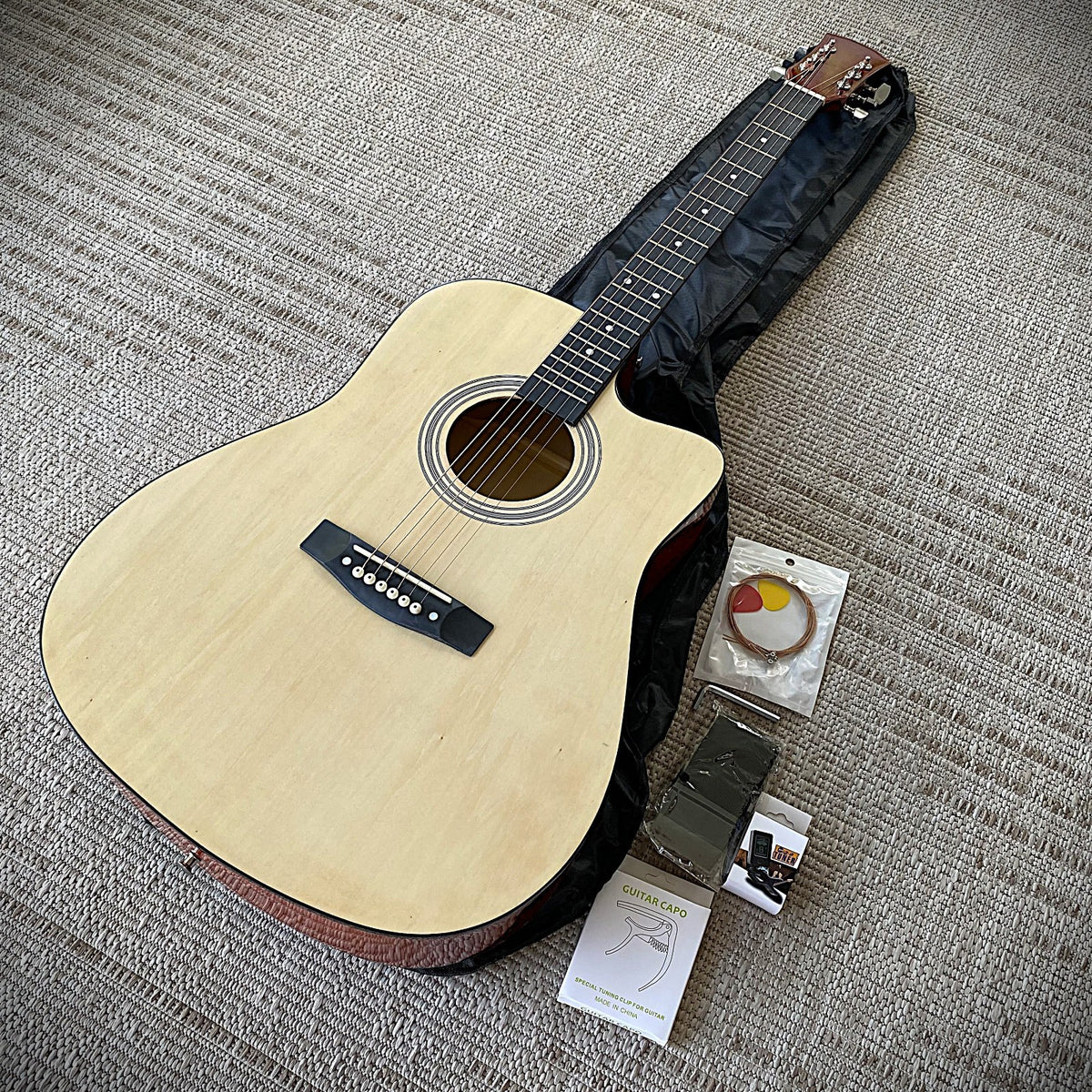 Full-Size 41" Beginner Acoustic Guitar Starter Set w/ Capo, Tuner, Strap & More1