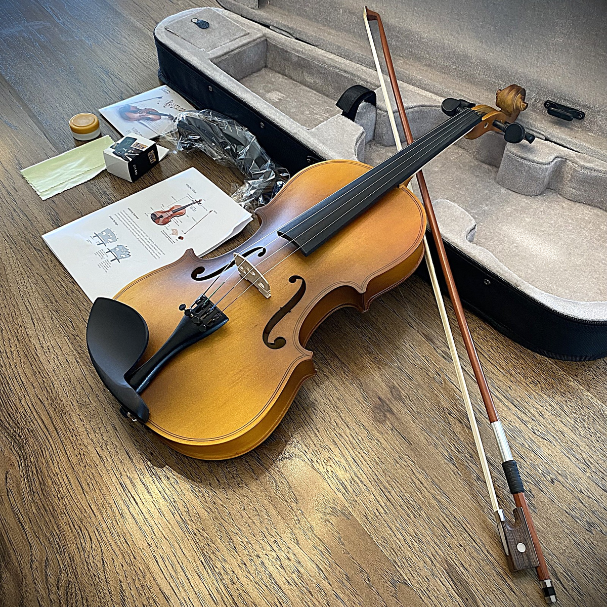 Full-Size 4/4 Violin with Gorgeous Antiqued Finish, Case, Bow, Rosin and More0