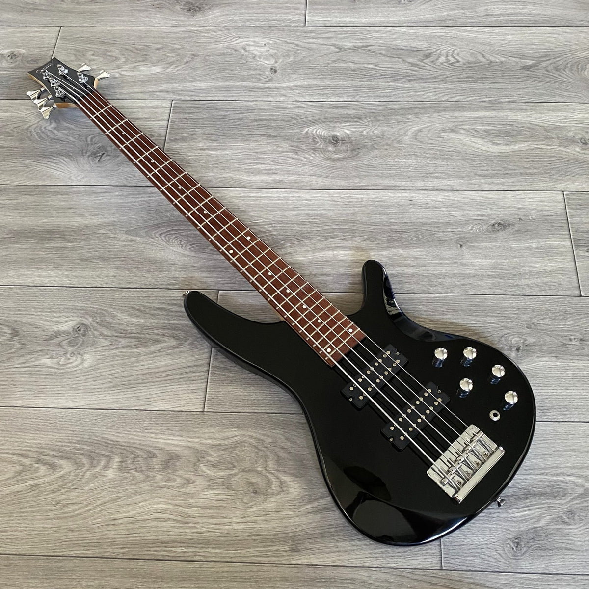 Black 5‑String Bass Guitar – Full‑Size, 24‑Fret Laurel Fretboard, HH Pickups5