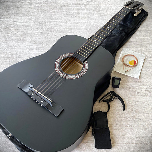 Black Parlor Acoustic Guitar Starter Package, 38" Beginner Guitar w/ Accessories0