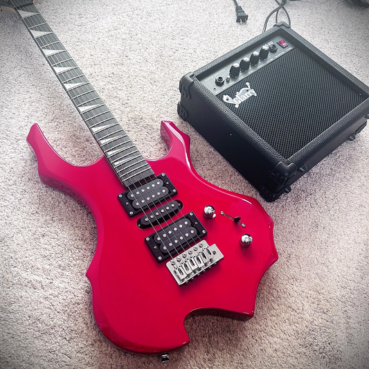 Red Electric Guitar Starter Package with 20-watt Amp, Gig Bag and Accessories0