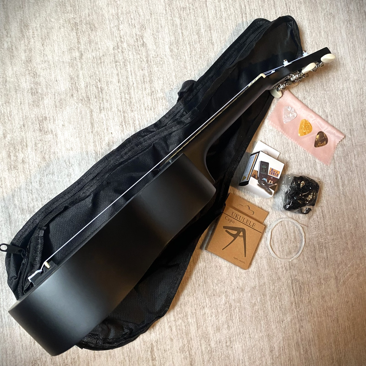 Soprano Ukulele Starter Package, Black 21" Uke Bundle Kit with Tuner, Capo, Bag5