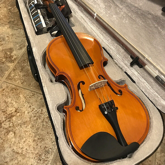 Full-Size 4/4 Basswood Violin with Preset Bridge, Case, Bow, Rosin and More0