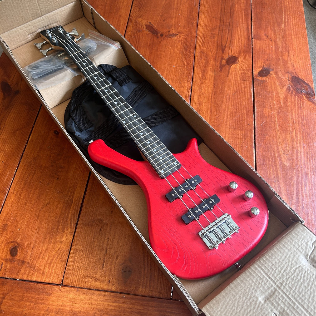 Red Short Scale Micro Bass with Solid Mahogany Body for Kids, Guitarists, Travel11