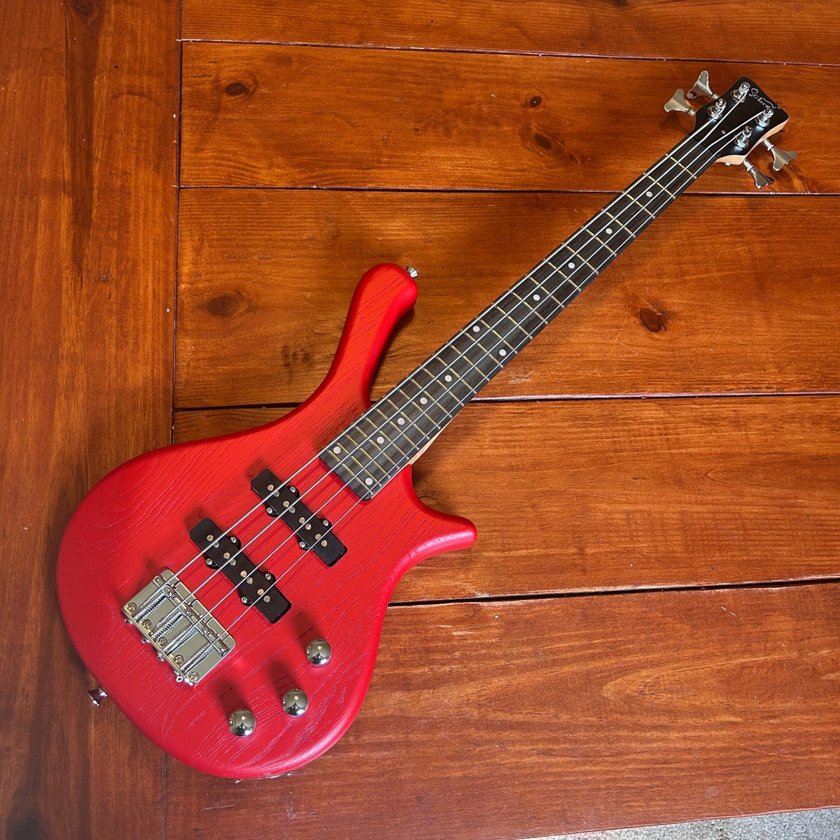 Red Short Scale Micro Bass with Solid Mahogany Body for Kids, Guitarists, Travel13