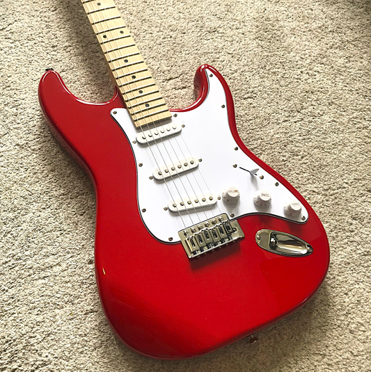 Full-Size Red  Electric Guitar with S-S-S Pickups, Double Cutaway Body, Gig Bag0