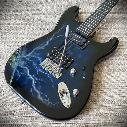 Full-Size Electric Guitar, Double Cutaway, Blue Lightning Finish, H-H Pickups2