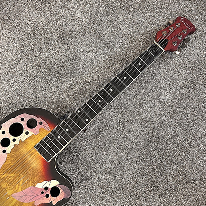 Full-Size Sunburst Acoustic Electric Guitar with Round Back, Grape Sound Holes3