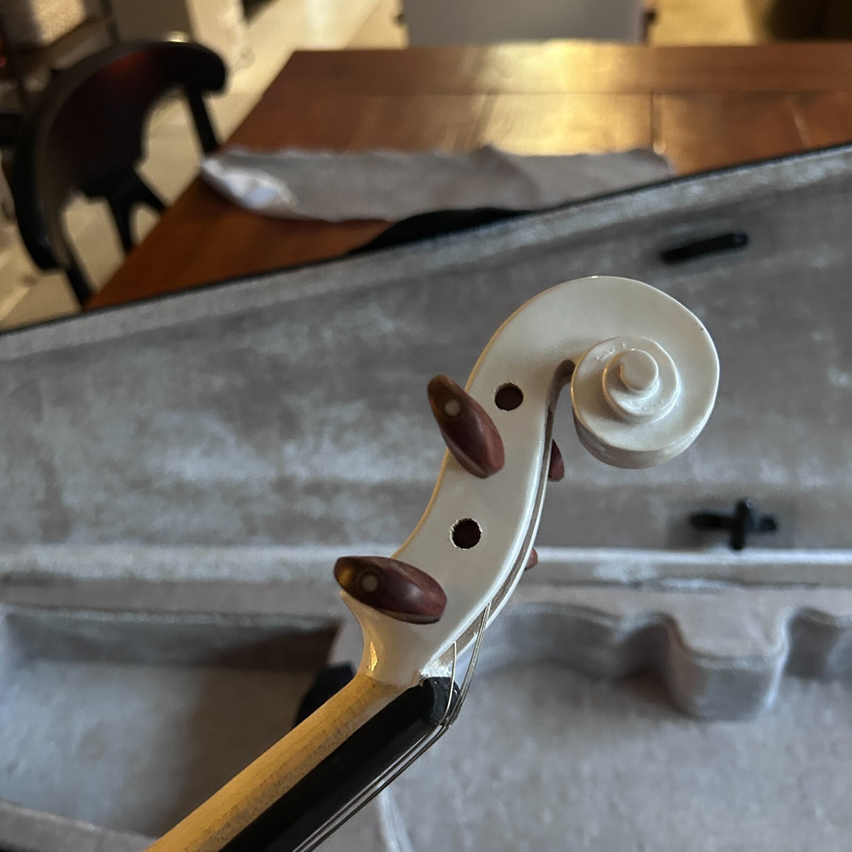 White Full-Size 4/4 Solid Wood Violin Package with Case, Bow, Rosin, and More6