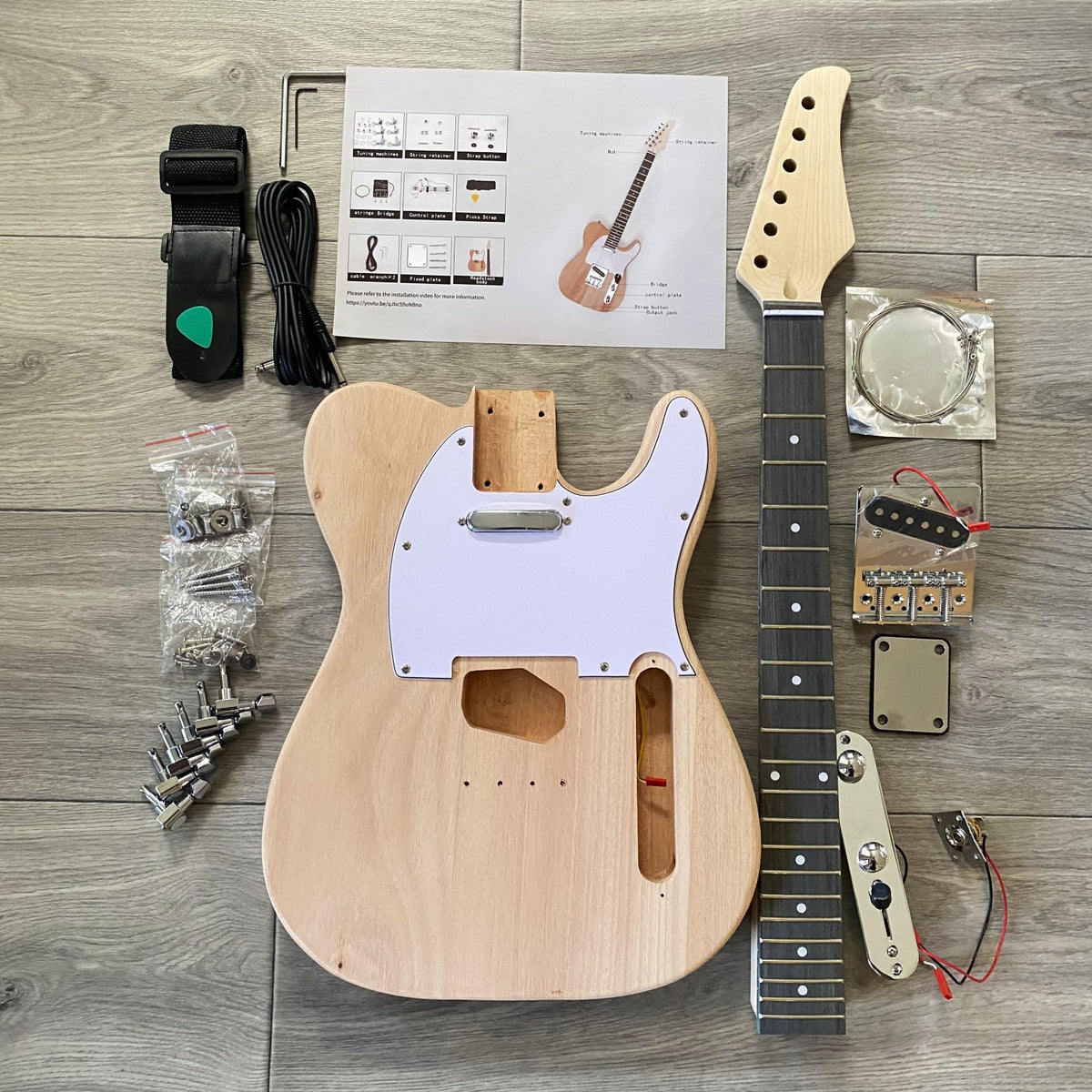 DIY Tele Style Electric Guitar Kit – Solid Mahogany Body, Solderless Starter Kit11