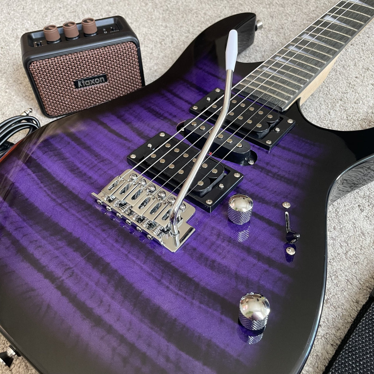 Full-Size Purple Electric Guitar and 5-Watt Amp Starter Package with Accessories15