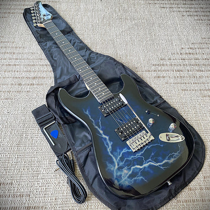 Full-Size Electric Guitar, Double Cutaway, Blue Lightning Finish, H-H Pickups7