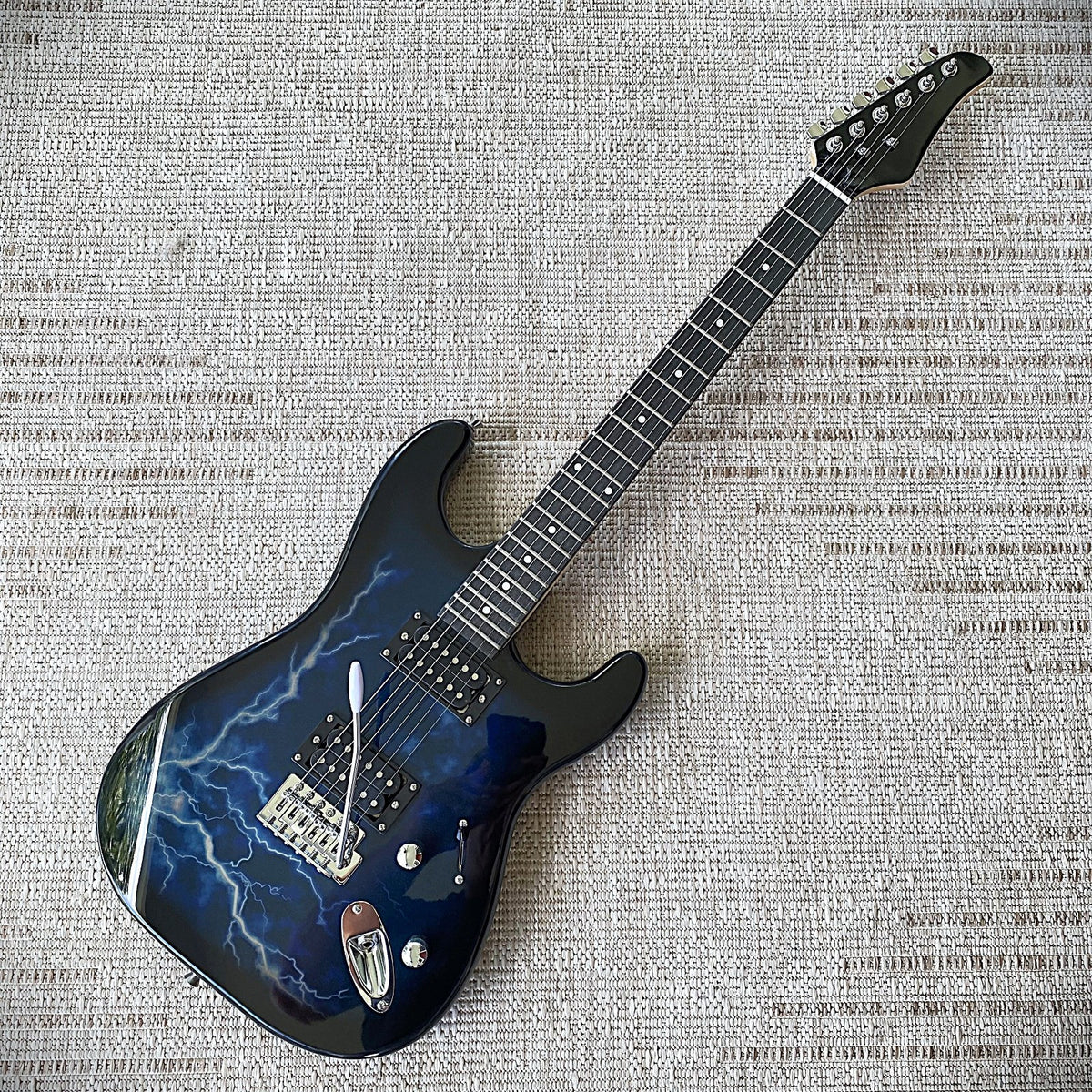 Full-Size Electric Guitar, Double Cutaway, Blue Lightning Finish, H-H Pickups1