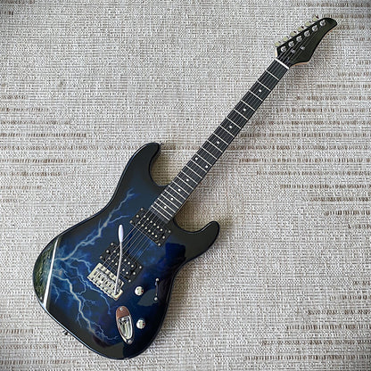 Full-Size Electric Guitar, Double Cutaway, Blue Lightning Finish, H-H Pickups1