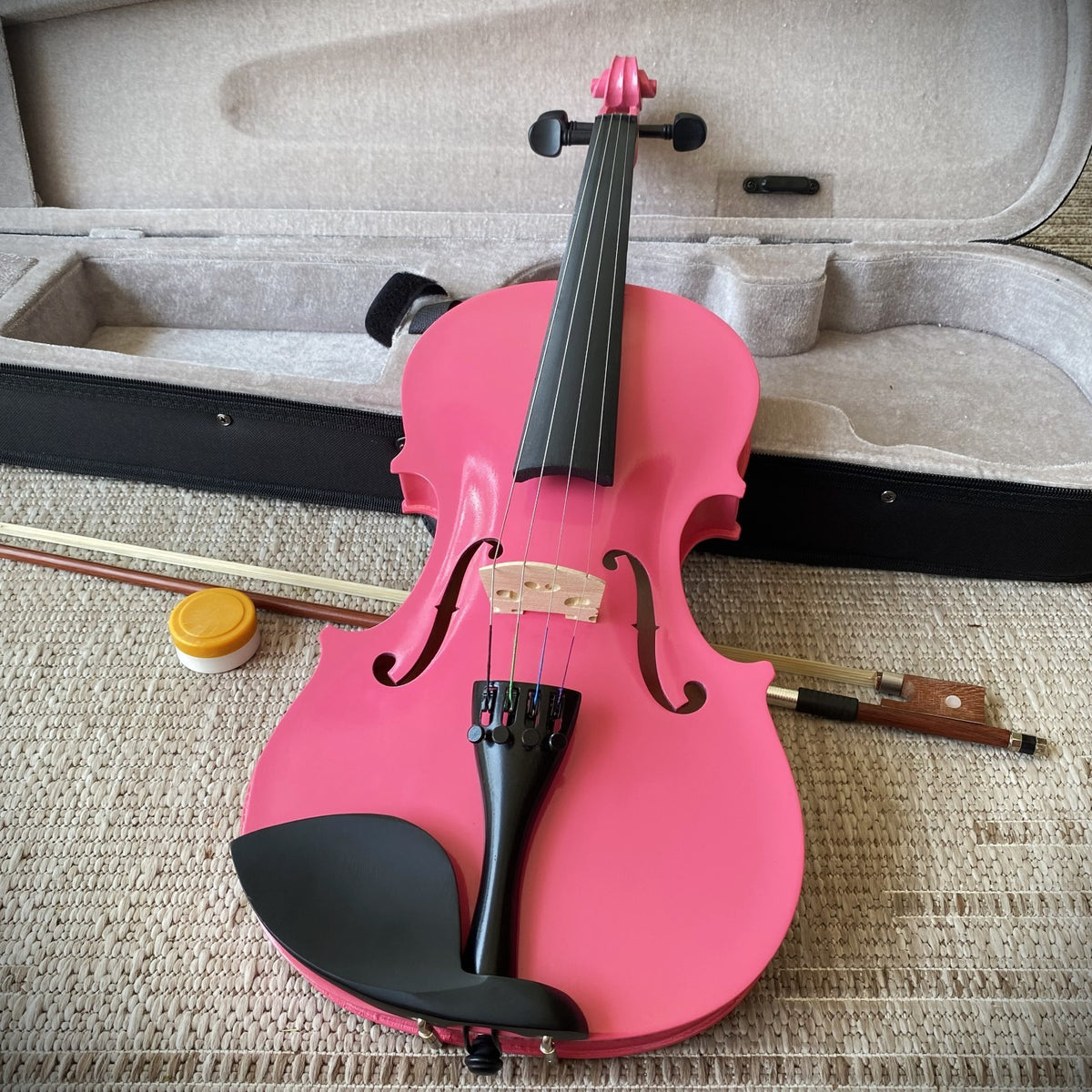 Full-Size 4/4 Pink Violin Starter Set with Case, Bow, Rosin, Solid Wood Violin10