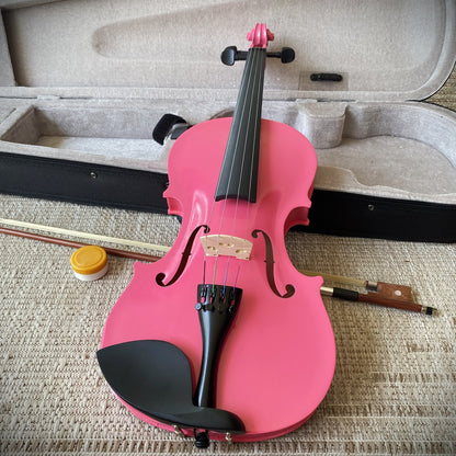 Full-Size 4/4 Pink Violin Starter Set with Case, Bow, Rosin, Solid Wood Violin10