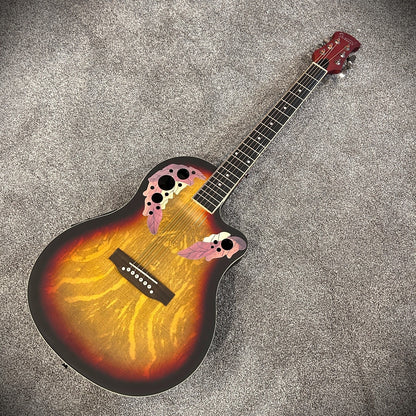 Full-Size Sunburst Acoustic Electric Guitar with Round Back, Grape Sound Holes11
