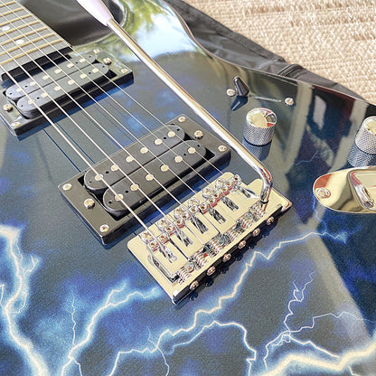 Full-Size Electric Guitar, Double Cutaway, Blue Lightning Finish, H-H Pickups4
