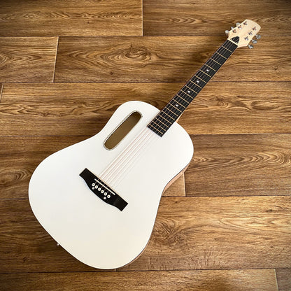 38" White Parlor Acoustic Guitar Beginner Package, Offset Soundhole, Peach Back3