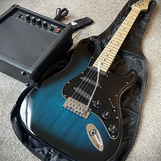 Blue Electric Guitar Starter Package with 20-Watt Amp and Accessories Full-Size0