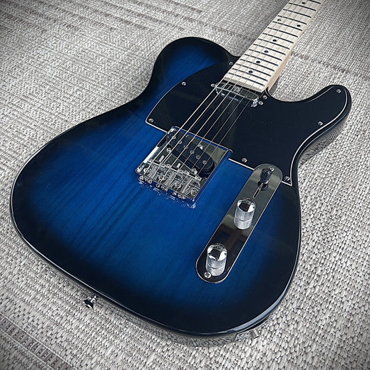 Full-Size Trans Blue Electric Guitar with Maple Neck Gig Bag and Accessories0