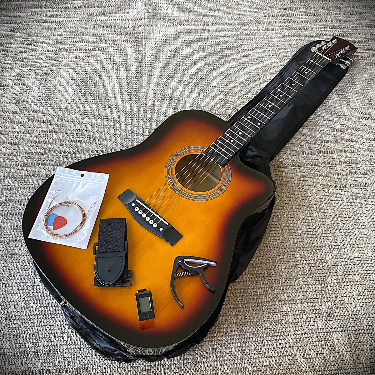 41" Sunburst Acoustic Guitar Starter Kit – Full Size Cutaway, Bag, Tuner, Capo1